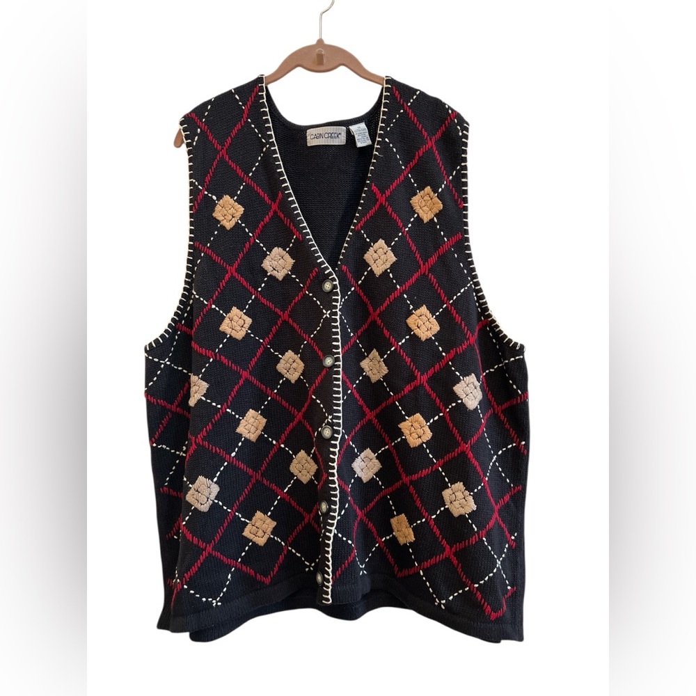 Cabin Creek Argyle Embroidered Sweater Vest Oversized 3X Grandpacore